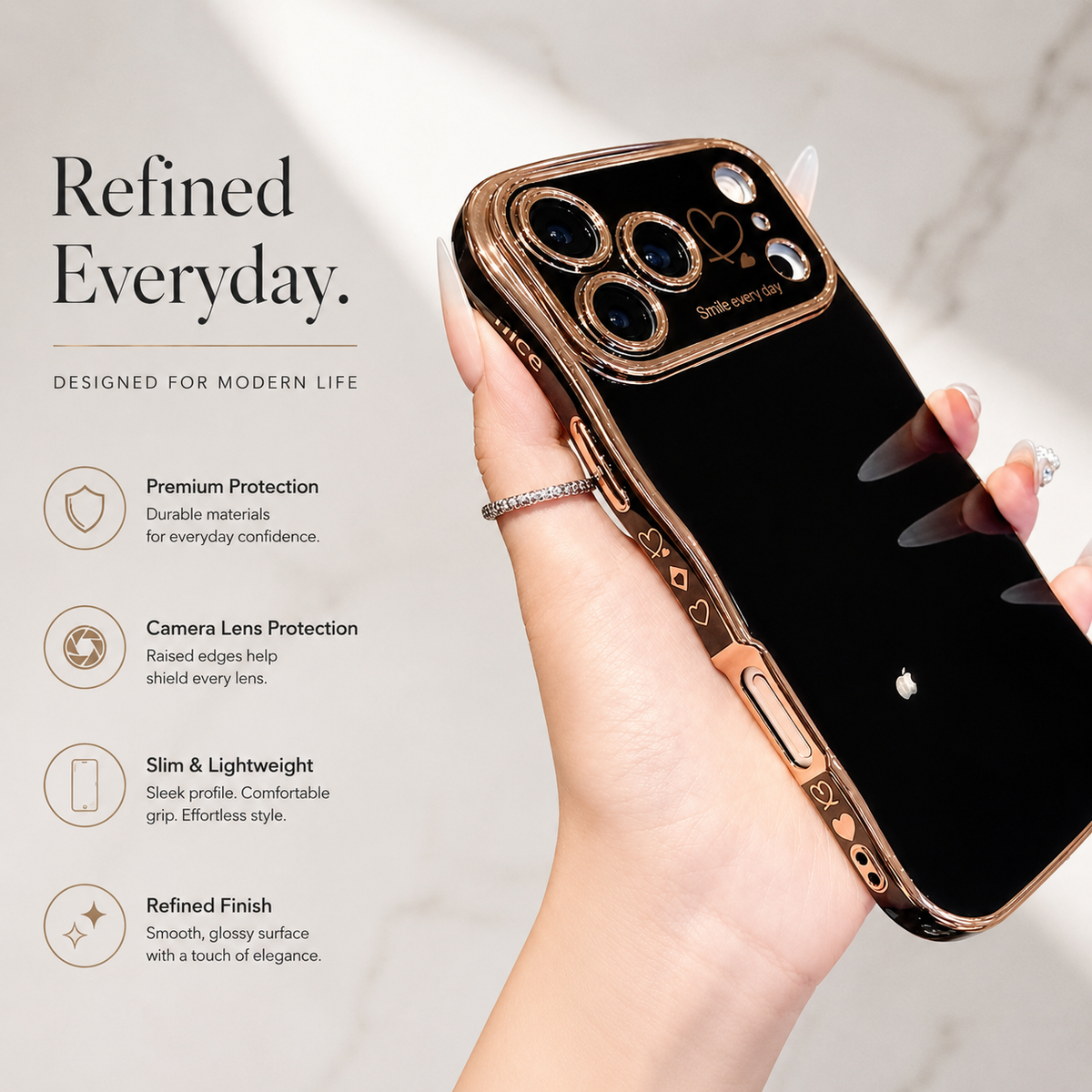 Premium iPhone Case Soft Wave Plating PC TPU Protective Cover Lightweight Full Coverage Wavy Edge Slim Shockproof Love Design Anti Scratch Case