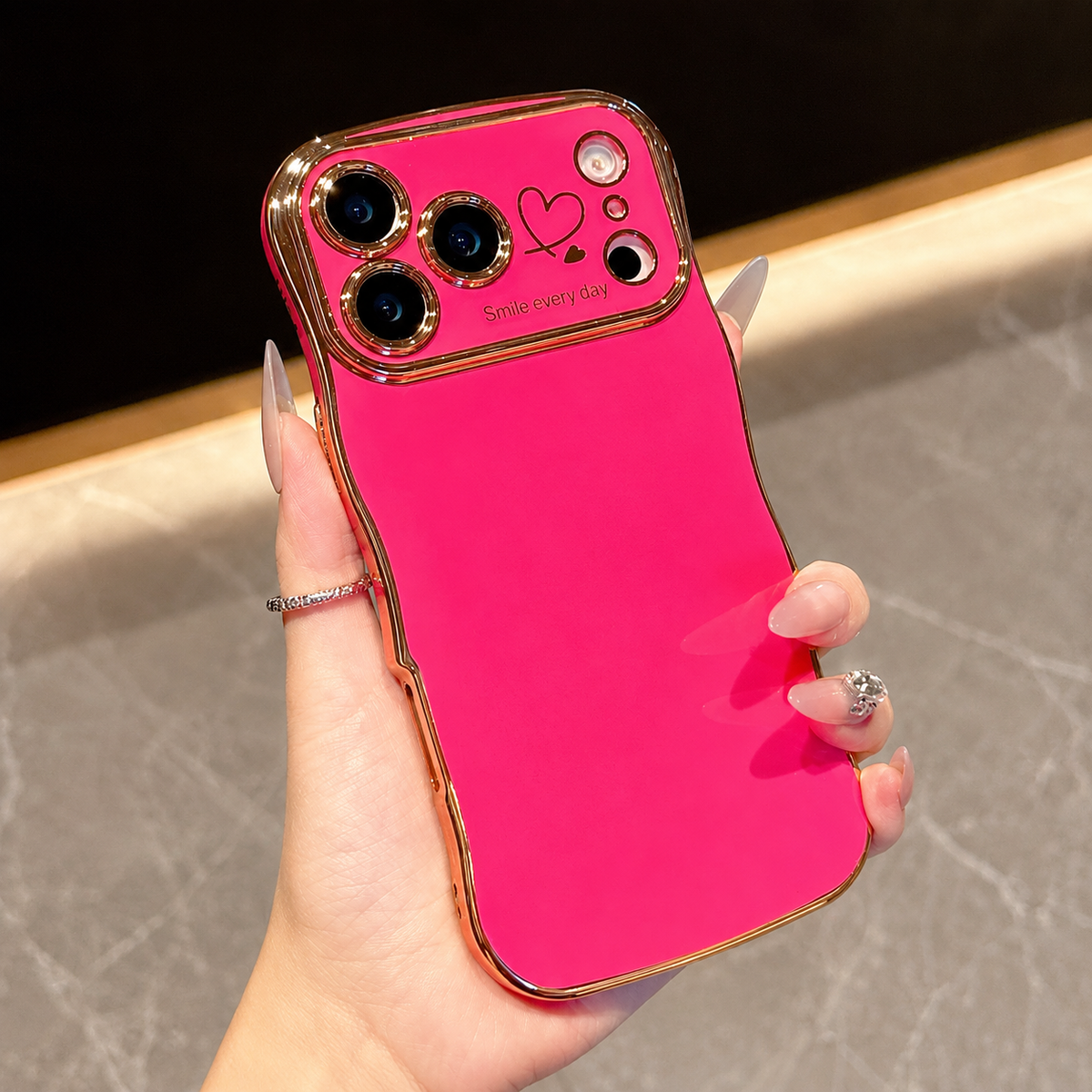 Premium iPhone Case Soft Wave Plating PC TPU Protective Cover Lightweight Full Coverage Wavy Edge Slim Shockproof Love Design Anti Scratch Case
