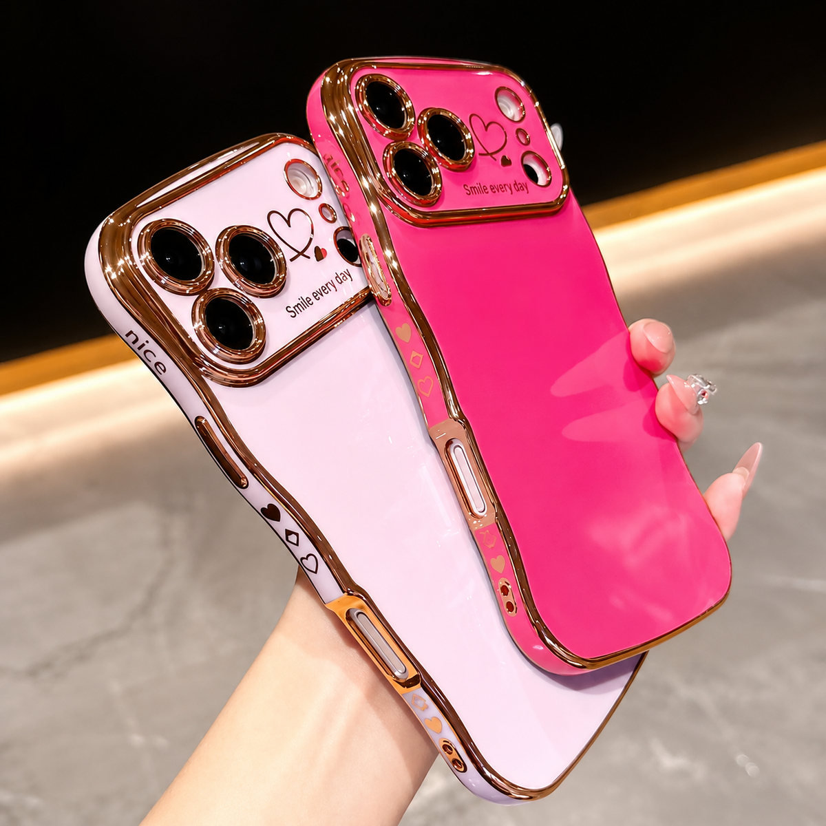 Premium iPhone Case Soft Wave Plating PC TPU Protective Cover Lightweight Full Coverage Wavy Edge Slim Shockproof Love Design Anti Scratch Case