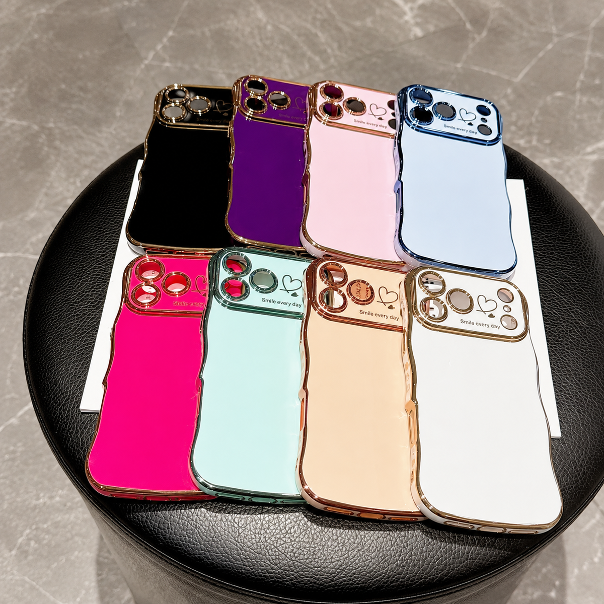 Premium iPhone Case Soft Wave Plating PC TPU Protective Cover Lightweight Full Coverage Wavy Edge Slim Shockproof Love Design Anti Scratch Case
