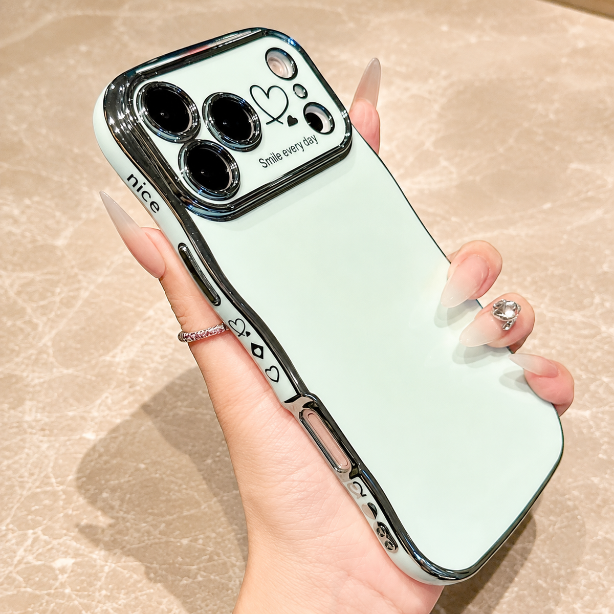 Premium iPhone Case Soft Wave Plating PC TPU Protective Cover Lightweight Full Coverage Wavy Edge Slim Shockproof Love Design Anti Scratch Case