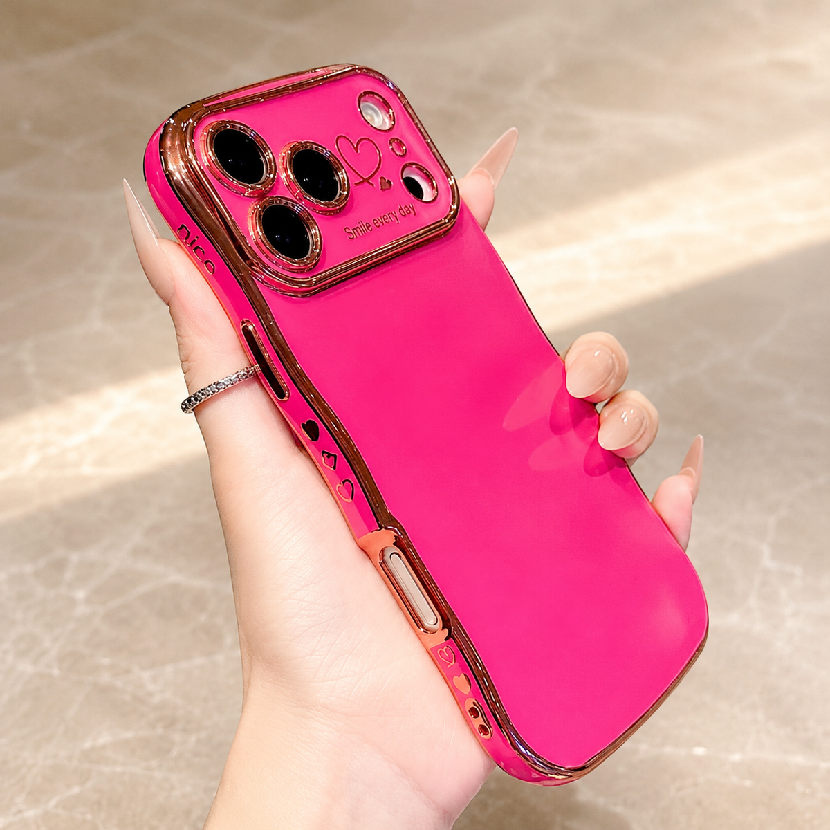 Premium iPhone Case Soft Wave Plating PC TPU Protective Cover Lightweight Full Coverage Wavy Edge Slim Shockproof Love Design Anti Scratch Case