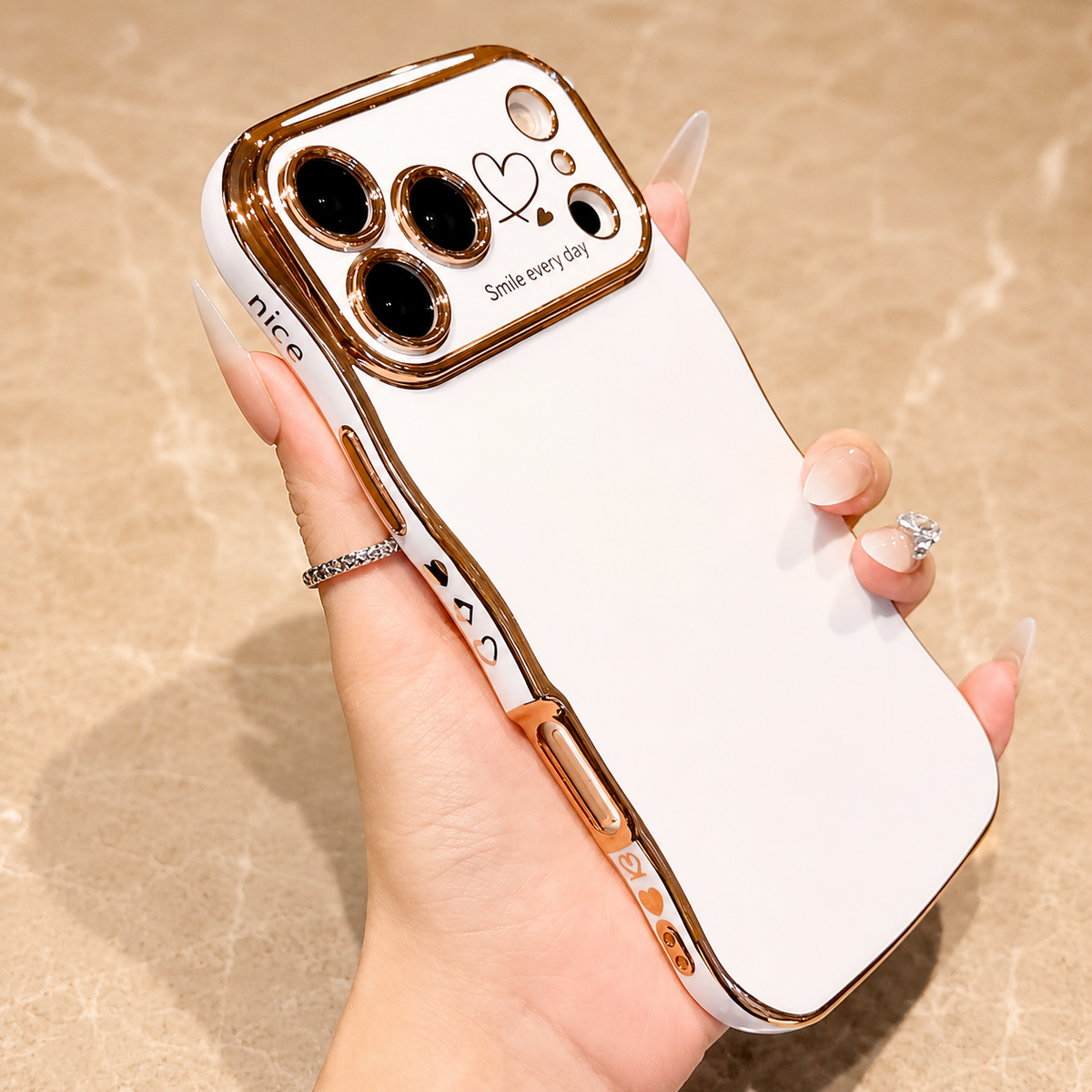 Premium iPhone Case Soft Wave Plating PC TPU Protective Cover Lightweight Full Coverage Wavy Edge Slim Shockproof Love Design Anti Scratch Case