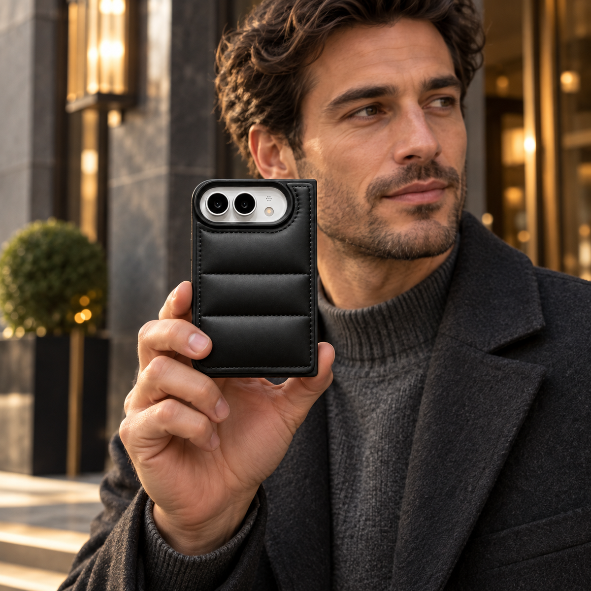 Premium iPhone Case Solid Color Down Jacket Style Anti Fall Shockproof Foldable Cover Soft Touch Slim Non Slip Durable Protective Padded Phone Cover Case