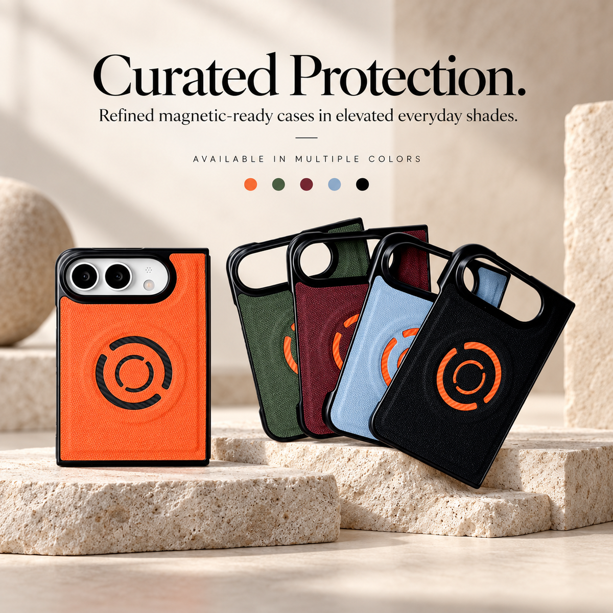 Premium iPhone Case Solid Color Hard PC Artificial Leather MagSafe Magnetic Wireless Charging Foldable Cover Shockproof Bumper Slim Durable Phone Cover Case