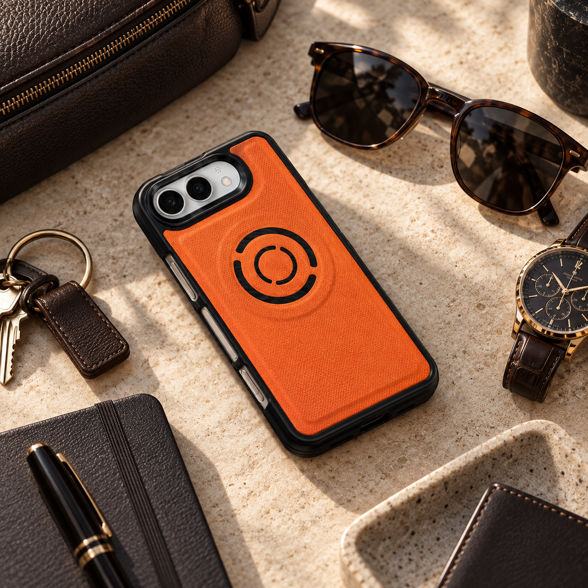 Premium iPhone Case Solid Color Hard PC Artificial Leather MagSafe Magnetic Wireless Charging Foldable Cover Shockproof Bumper Slim Durable Phone Cover Case