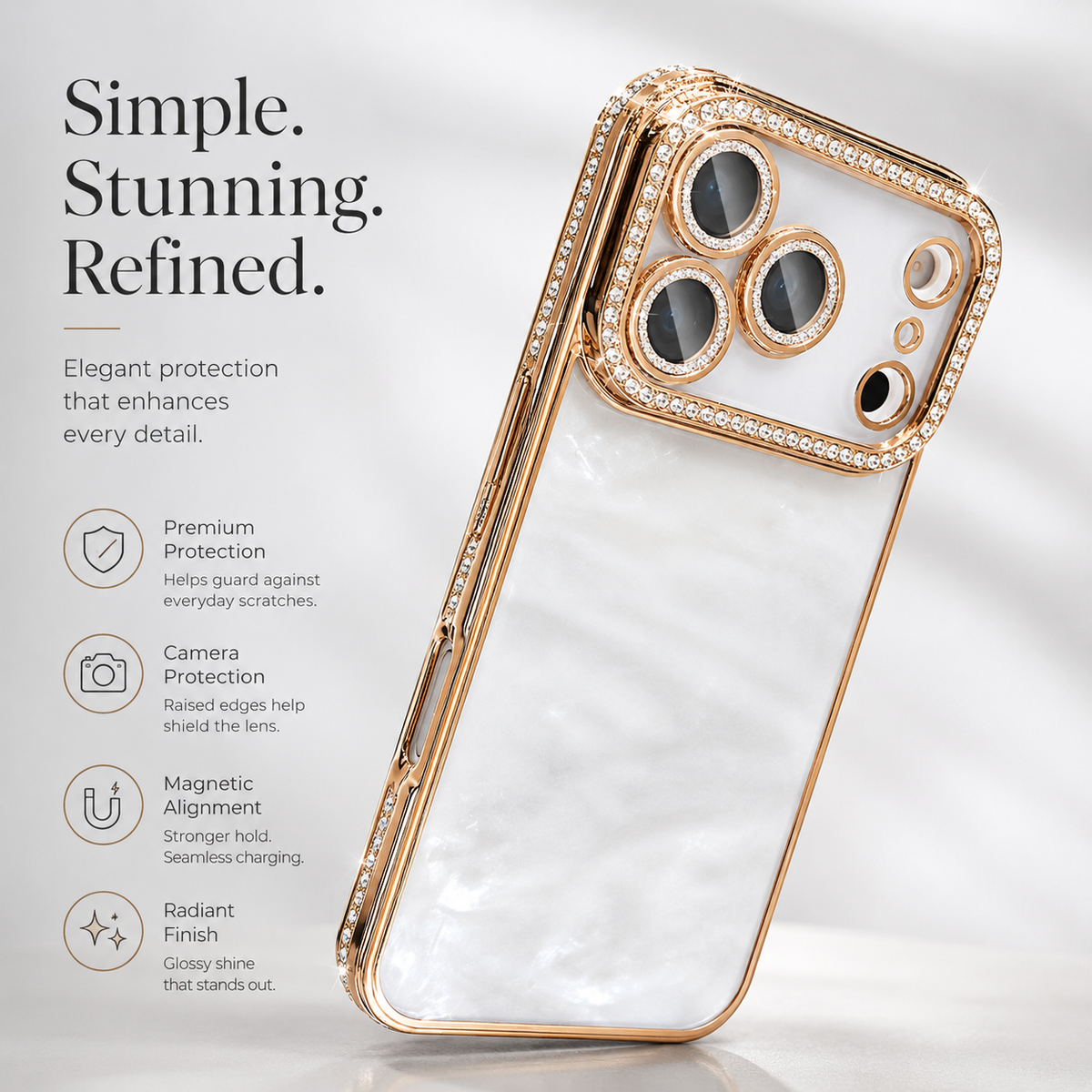 Premium iPhone Case Sparkling Rhinestone Clear Plating Shockproof TPU Dual Layer Anti Scratch Non Slip Lightweight Protective Bumper Cover Case Design