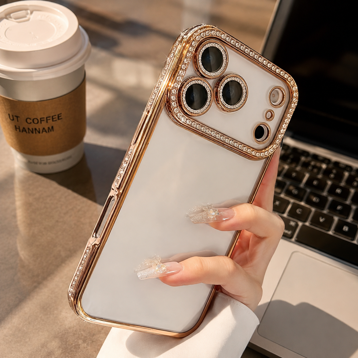 Premium iPhone Case Sparkling Rhinestone Clear Plating Shockproof TPU Dual Layer Anti Scratch Non Slip Lightweight Protective Bumper Cover Case Design