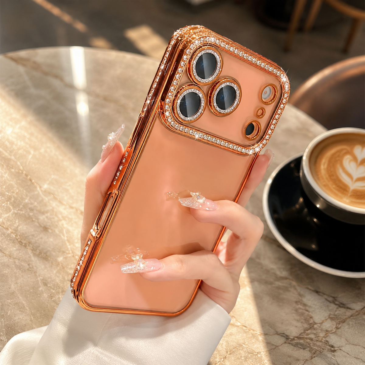 Premium iPhone Case Sparkling Rhinestone Clear Plating Shockproof TPU Dual Layer Anti Scratch Non Slip Lightweight Protective Bumper Cover Case Design