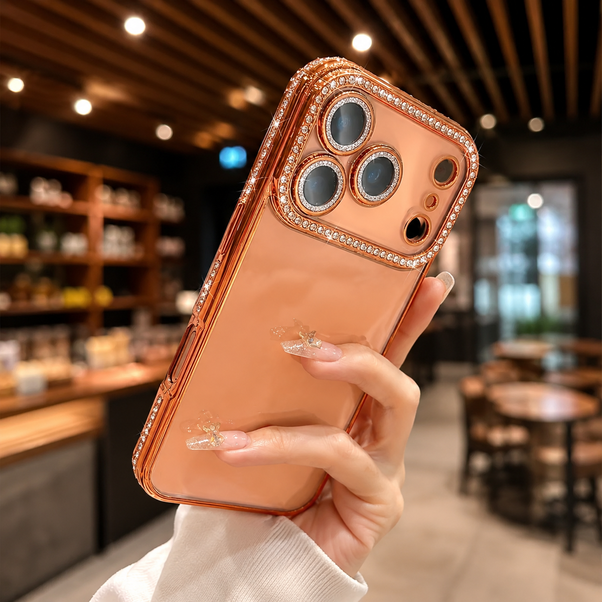 Premium iPhone Case Sparkling Rhinestone Clear Plating Shockproof TPU Dual Layer Anti Scratch Non Slip Lightweight Protective Bumper Cover Case Design