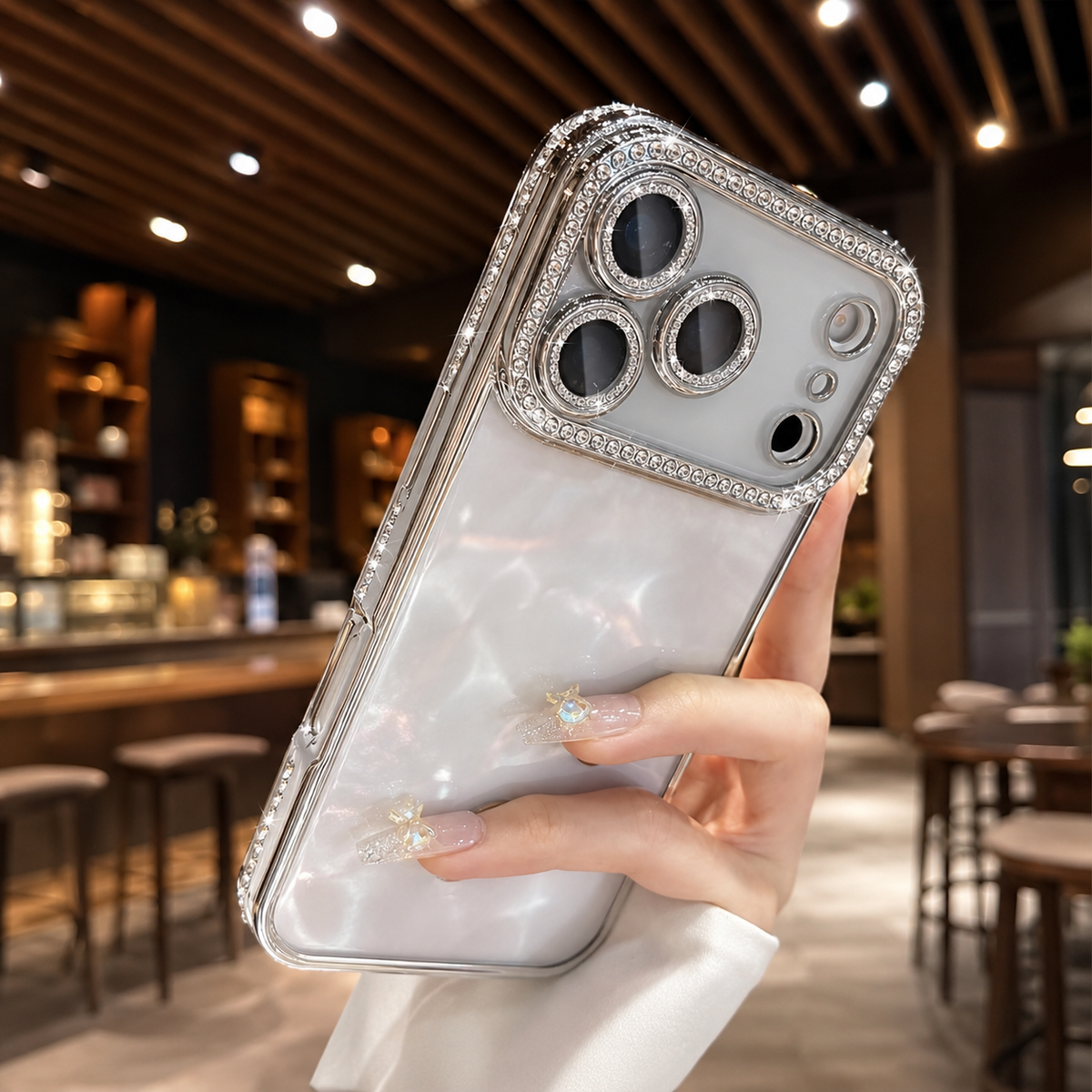 Premium iPhone Case Sparkling Rhinestone Clear Plating Shockproof TPU Dual Layer Anti Scratch Non Slip Lightweight Protective Bumper Cover Case Design