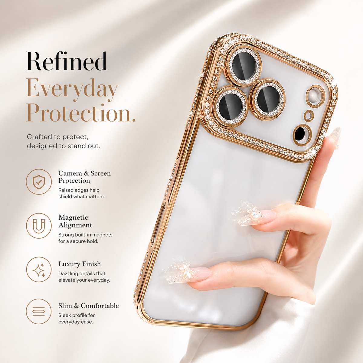 Premium iPhone Case Sparkling Rhinestone Clear Plating Shockproof TPU Dual Layer Anti Scratch Non Slip Lightweight Protective Bumper Cover Case Design