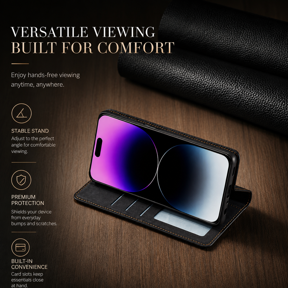 Premium iPhone Case Suede Leather Wallet Flip Cover Card Holder Magnetic Closure Shockproof Protective Cover Full Body Slim Design