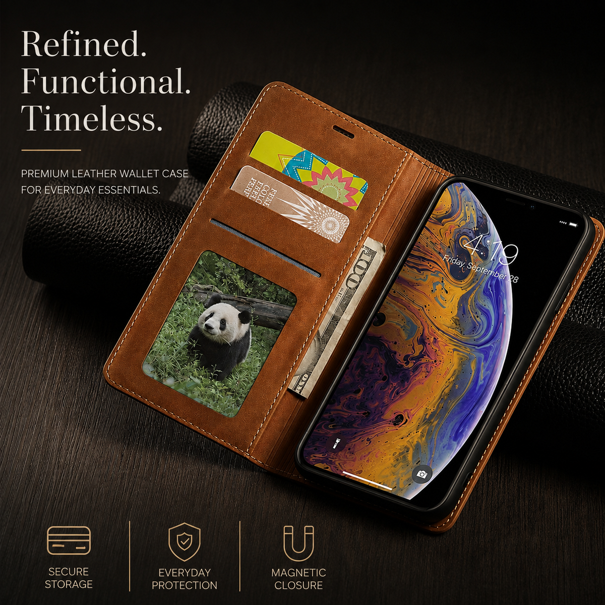 Premium iPhone Case Suede Leather Wallet Flip Cover Card Holder Magnetic Closure Shockproof Protective Cover Full Body Slim Design