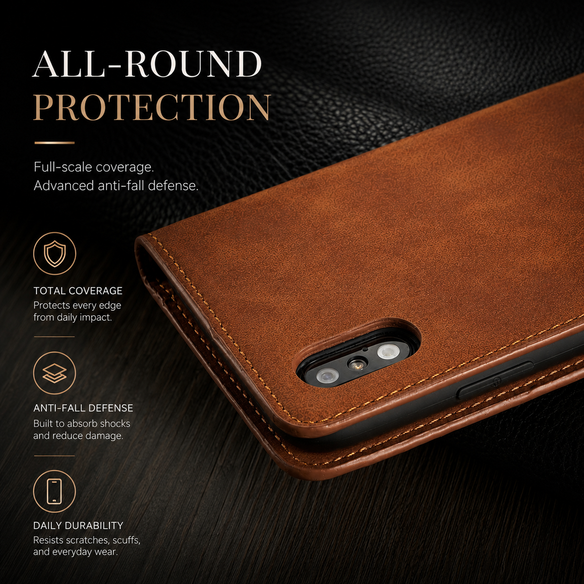 Premium iPhone Case Suede Leather Wallet Flip Cover Card Holder Magnetic Closure Shockproof Protective Cover Full Body Slim Design