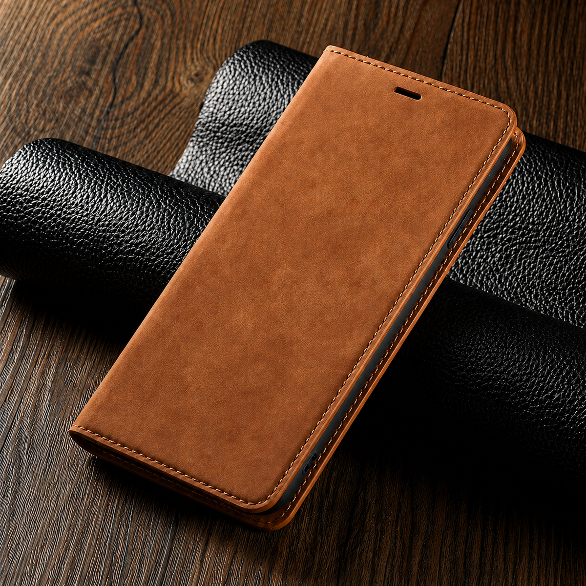Premium iPhone Case Suede Leather Wallet Flip Cover Card Holder Magnetic Closure Shockproof Protective Cover Full Body Slim Design