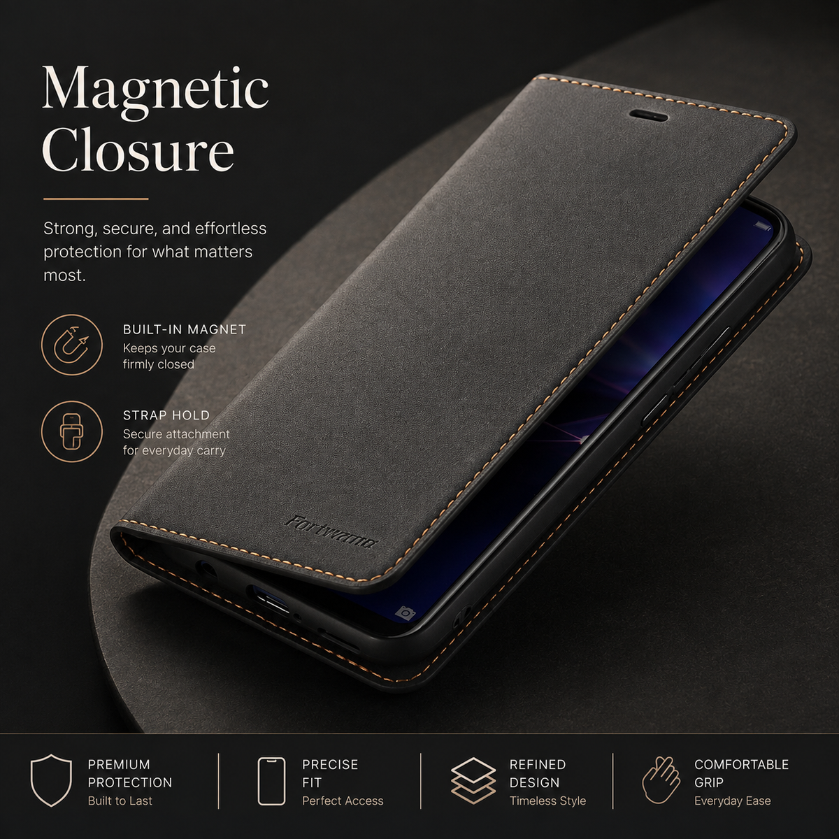 Premium iPhone Case Suede Leather Wallet Flip Cover Card Holder Magnetic Closure Shockproof Protective Cover Full Body Slim Design