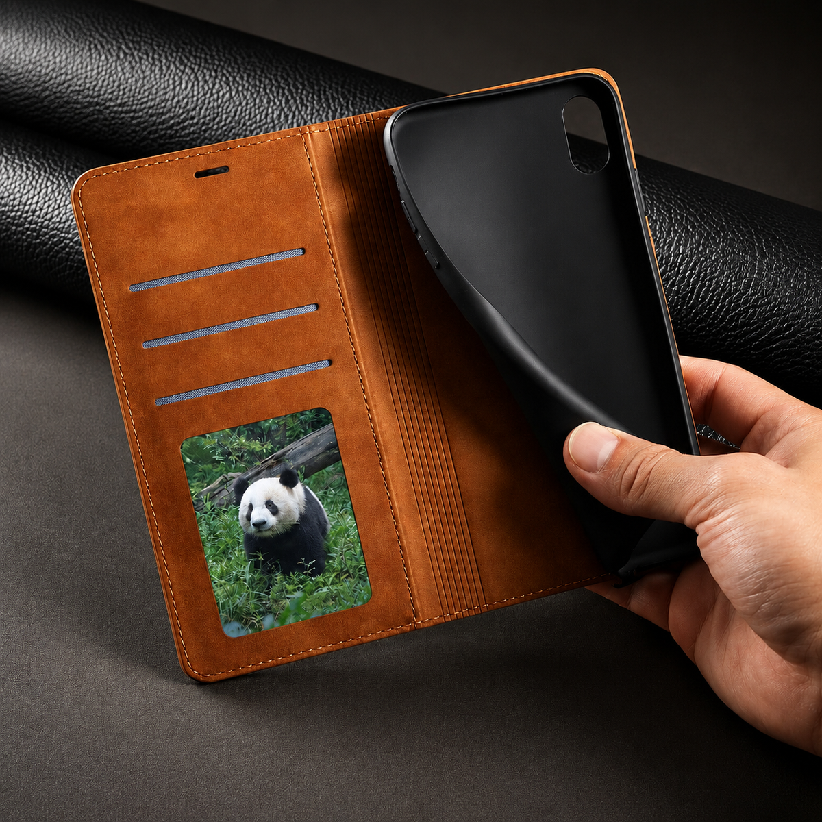 Premium iPhone Case Suede Leather Wallet Flip Cover Card Holder Magnetic Closure Shockproof Protective Cover Full Body Slim Design