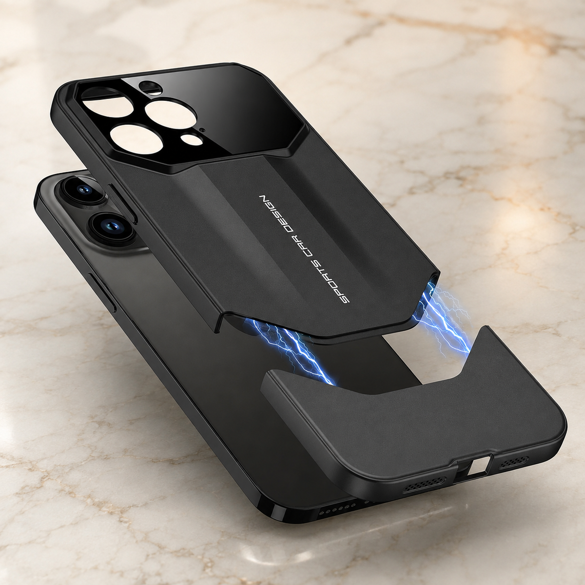 Premium iPhone Case Supercar Design Hard PC Shockproof Protective Cover Camera Lens Protection Anti Scratch Dustproof Slim Half Wrapped 2 in 1 Shell