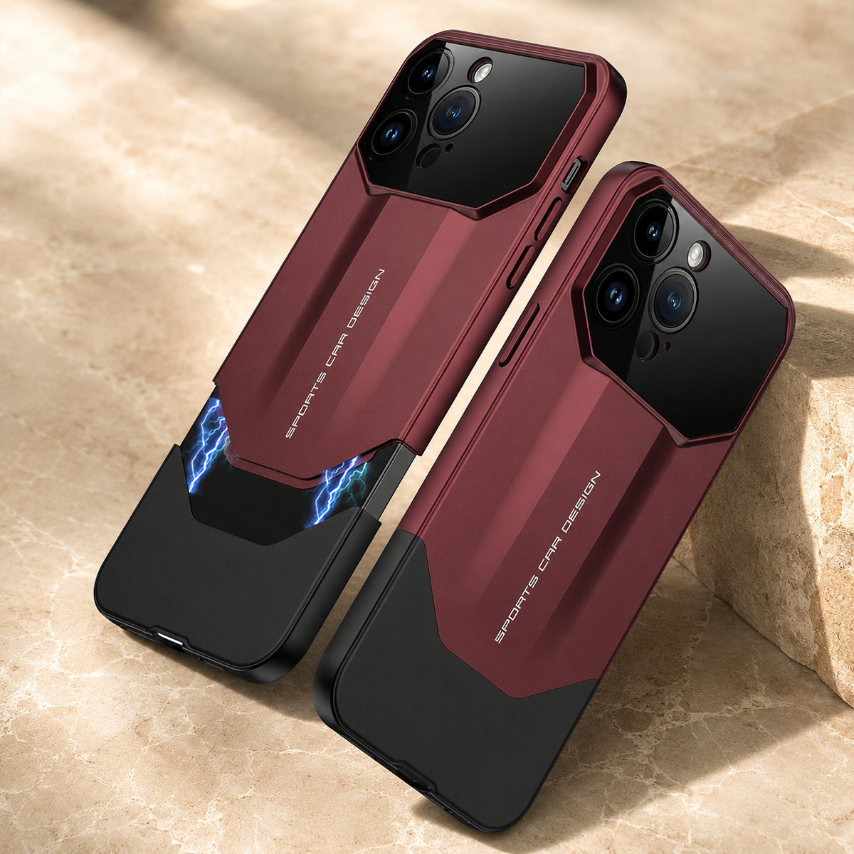 Premium iPhone Case Supercar Design Hard PC Shockproof Protective Cover Camera Lens Protection Anti Scratch Dustproof Slim Half Wrapped 2 in 1 Shell