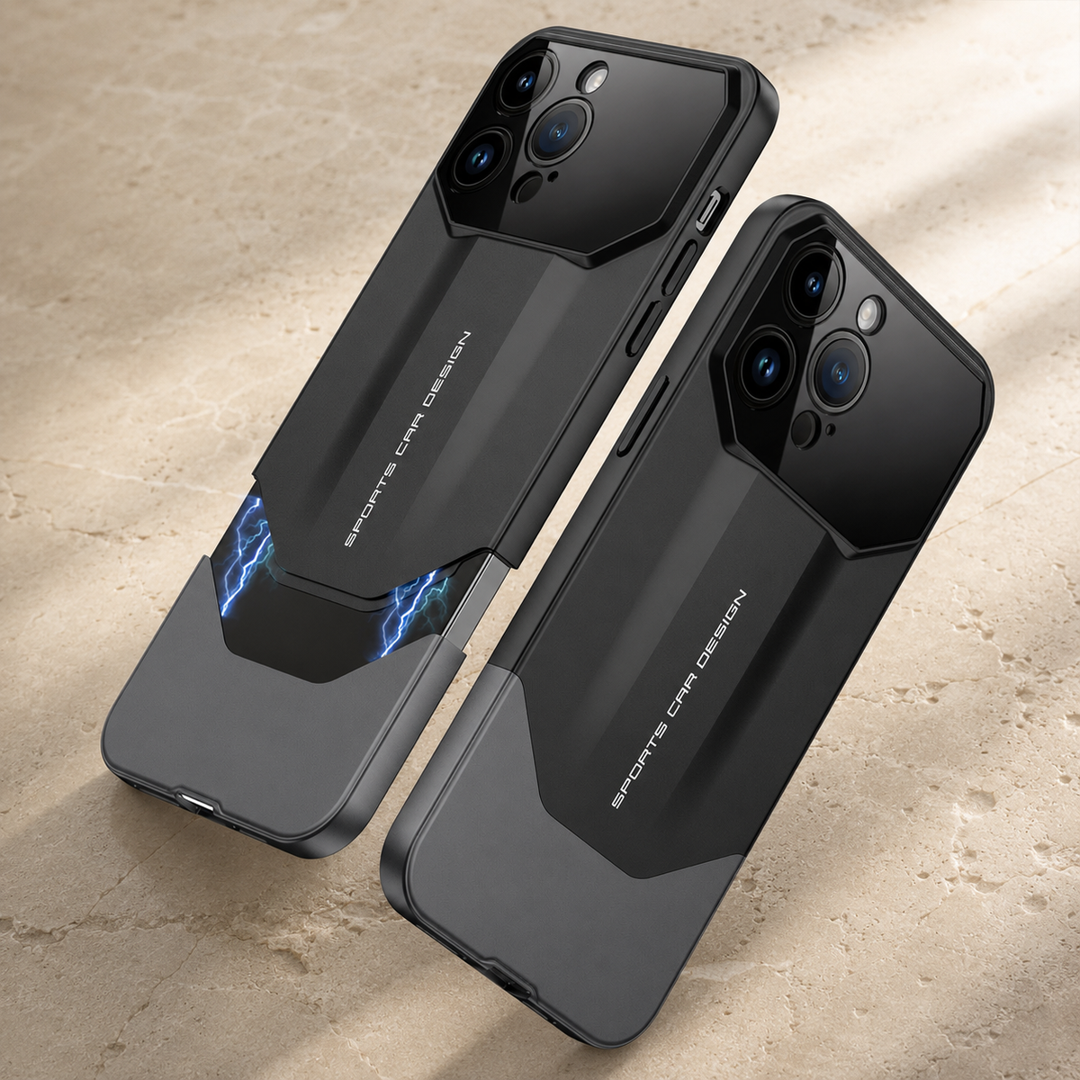 Premium iPhone Case Supercar Design Hard PC Shockproof Protective Cover Camera Lens Protection Anti Scratch Dustproof Slim Half Wrapped 2 in 1 Shell