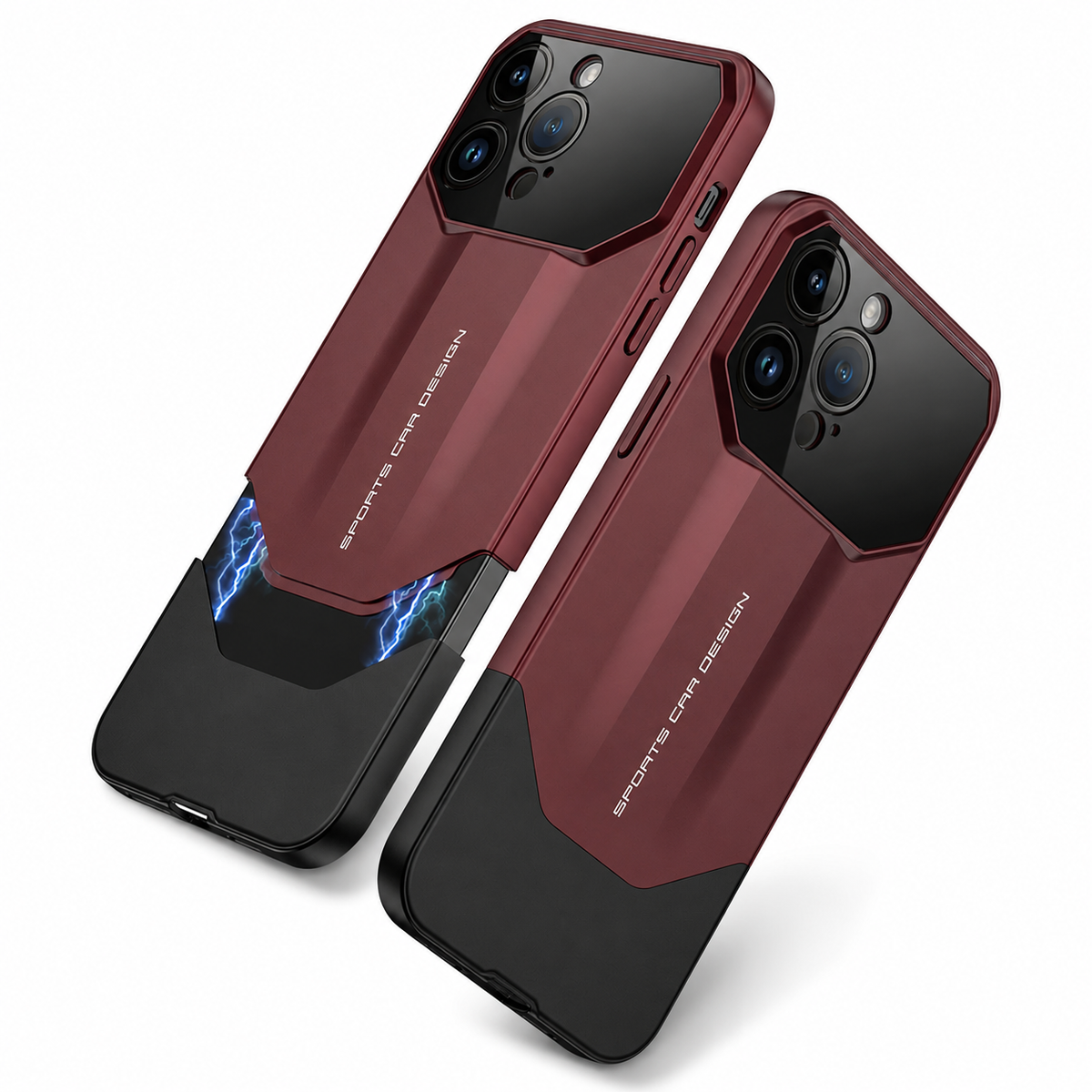 Premium iPhone Case Supercar Design Hard PC Shockproof Protective Cover Camera Lens Protection Anti Scratch Dustproof Slim Half Wrapped 2 in 1 Shell