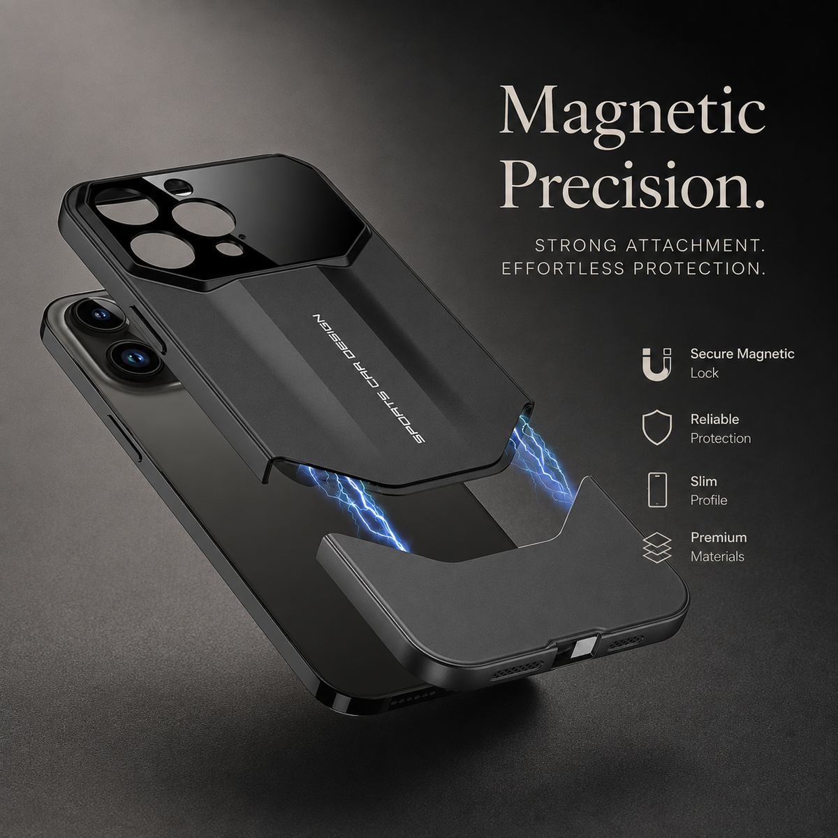 Premium iPhone Case Supercar Design Hard PC Shockproof Protective Cover Camera Lens Protection Anti Scratch Dustproof Slim Half Wrapped 2 in 1 Shell
