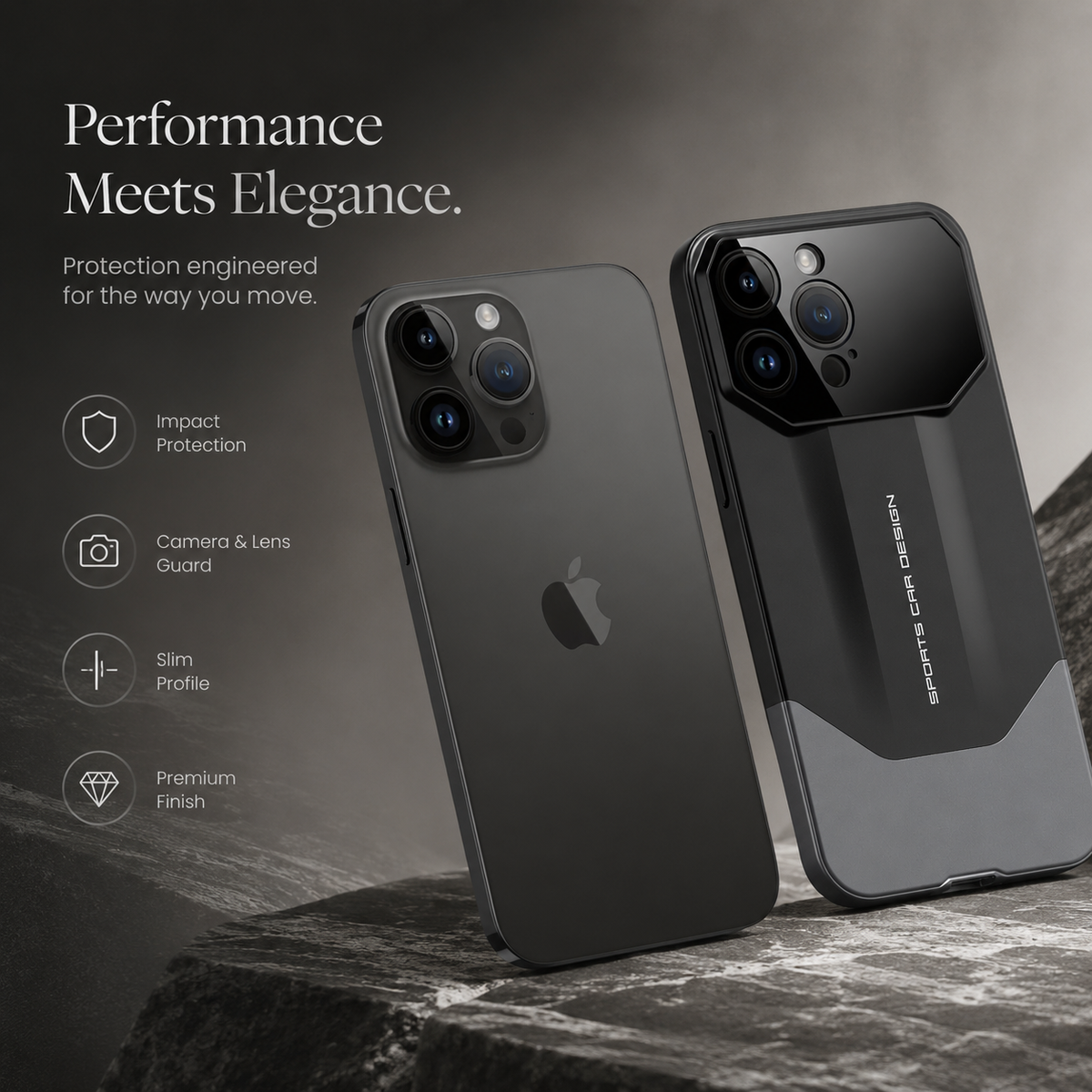 Premium iPhone Case Supercar Design Hard PC Shockproof Protective Cover Camera Lens Protection Anti Scratch Dustproof Slim Half Wrapped 2 in 1 Shell