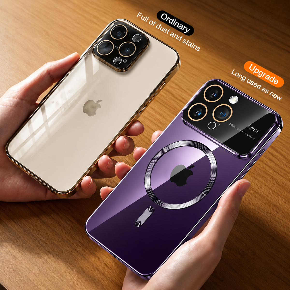 Premium iPhone Case Tempered Glass Camera Protector with Clear Acrylic Hard Back Plated Edges Slim Shockproof Scratch-Resistant Design