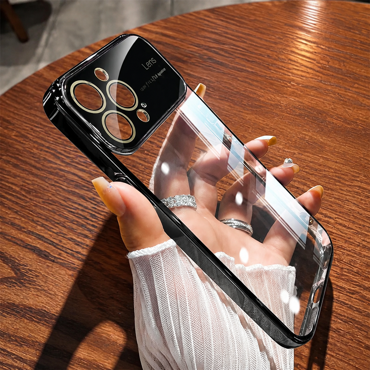 Premium iPhone Case Tempered Glass Camera Protector with Clear Acrylic Hard Back Plated Edges Slim Shockproof Scratch-Resistant Design