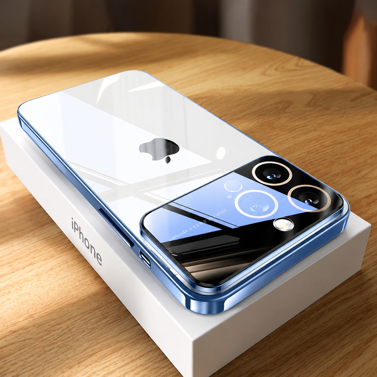 Premium iPhone Case Tempered Glass Camera Protector with Clear Acrylic Hard Back Plated Edges Slim Shockproof Scratch-Resistant Design