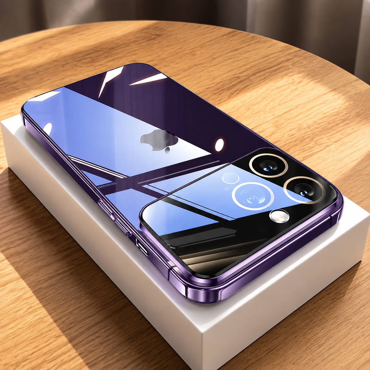 Premium iPhone Case Tempered Glass Camera Protector with Clear Acrylic Hard Back Plated Edges Slim Shockproof Scratch-Resistant Design