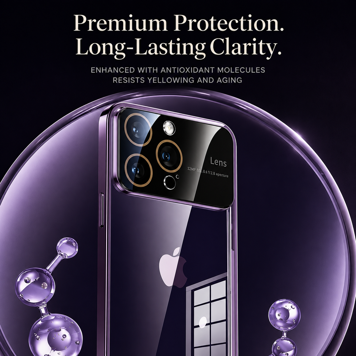 Premium iPhone Case Tempered Glass Camera Protector with Clear Acrylic Hard Back Plated Edges Slim Shockproof Scratch-Resistant Design