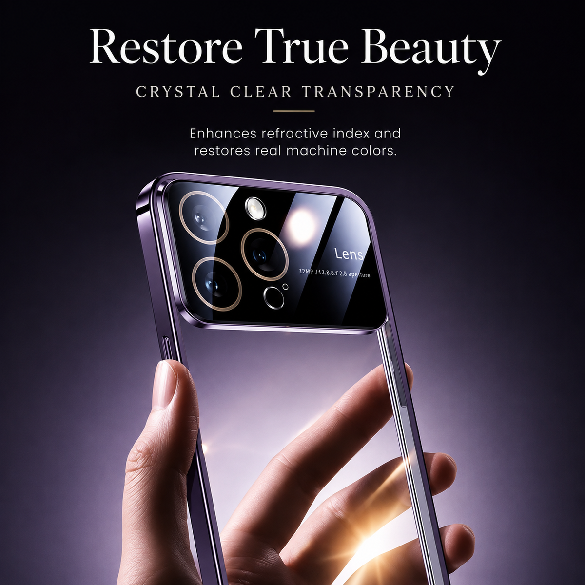 Premium iPhone Case Tempered Glass Camera Protector with Clear Acrylic Hard Back Plated Edges Slim Shockproof Scratch-Resistant Design
