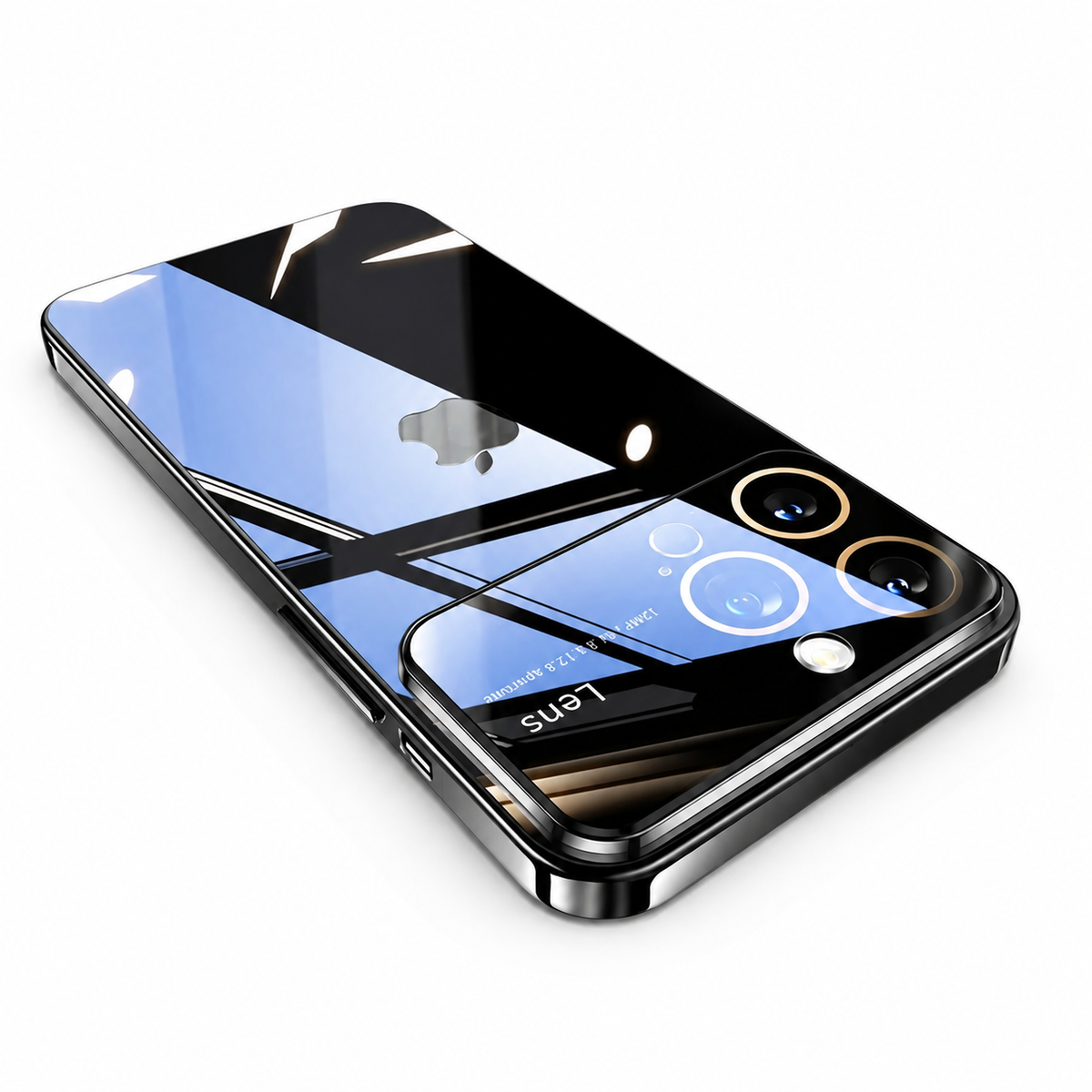 Premium iPhone Case Tempered Glass Camera Protector with Clear Acrylic Hard Back Plated Edges Slim Shockproof Scratch-Resistant Design