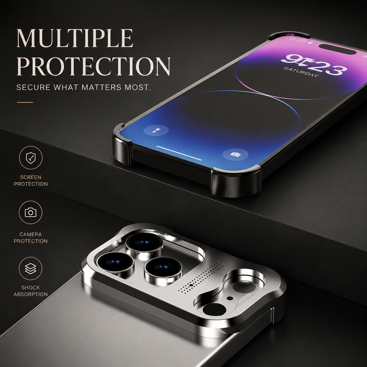 Premium iPhone Case Titanium Alloy Bumper Magnetic Shockproof Lens Protector Matte Anti Slip Lightweight Metal Frame Slim Protective Cover Secure Grip