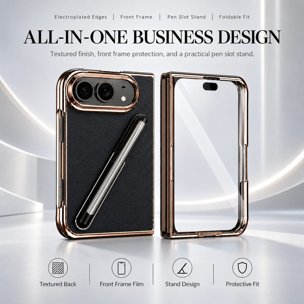Premium iPhone Case Touch Pen Holder Bracket Stand Foldable Cover Textured Back Panel Business Shockproof Slim Durable Protective Phone Cover Shell Case