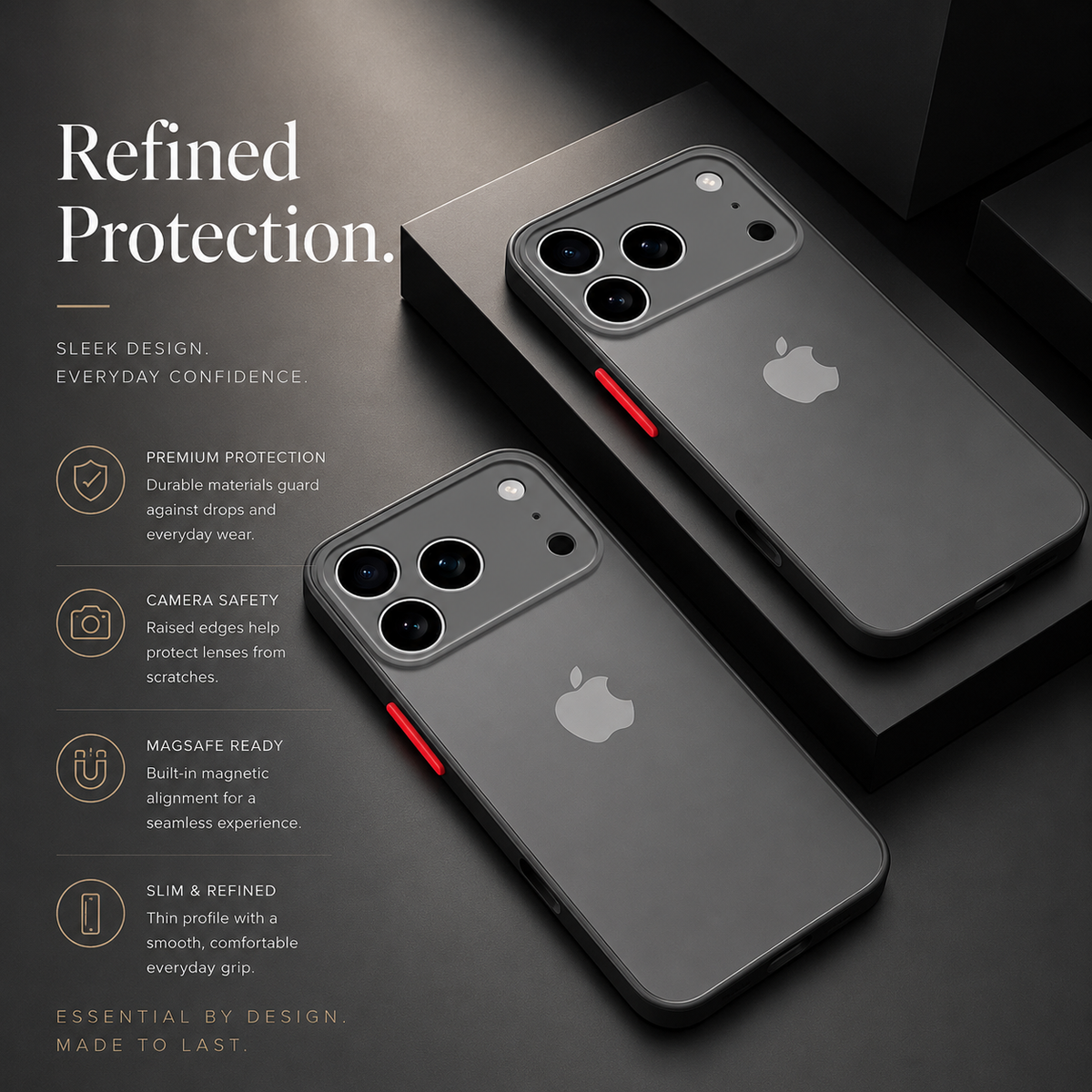 Premium iPhone Case Translucent Matte Shockproof Protective Cover PC TPU Armor Bumper Anti Scratch Anti Fingerprint Slim Lightweight Full Coverage Case