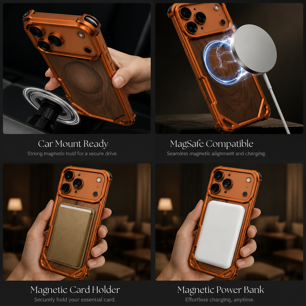 Premium iPhone Case Ultra Thin Aluminum Metal Frame Shockproof Bumper Wireless Charging Half Wrapped Minimalist Slim Protective Cover Lightweight Case