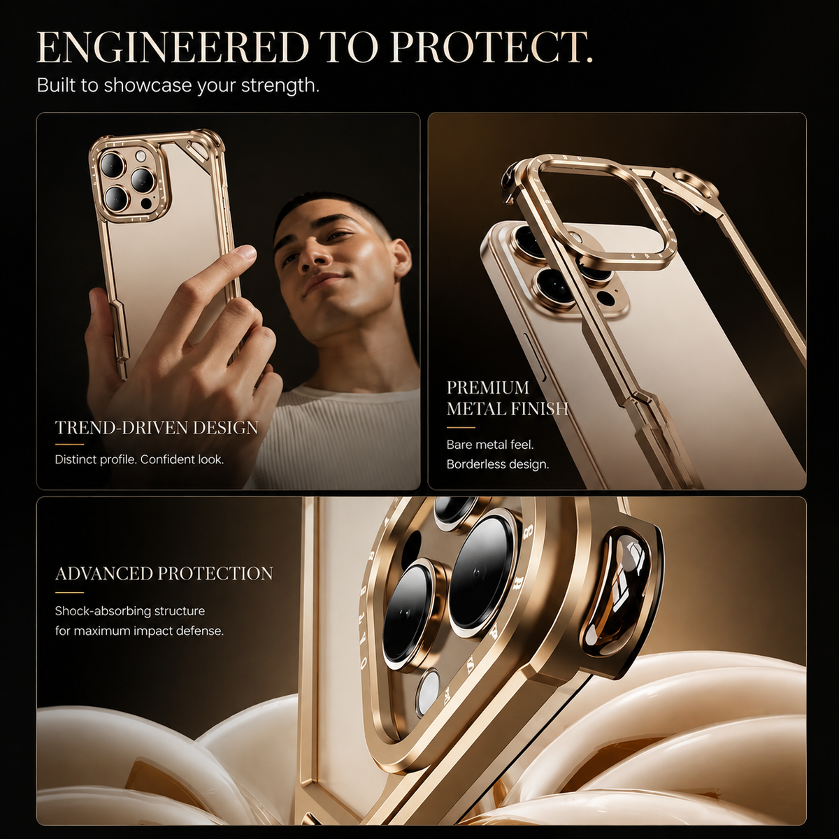 Premium iPhone Case Ultra Thin Aluminum Metal Frame Shockproof Bumper Wireless Charging Half Wrapped Minimalist Slim Protective Cover Lightweight Case