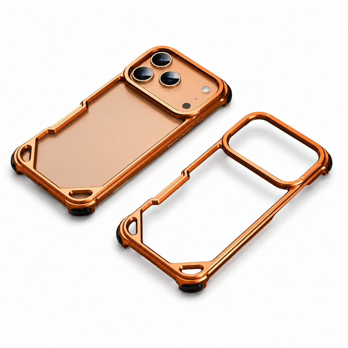 Premium iPhone Case Ultra Thin Aluminum Metal Frame Shockproof Bumper Wireless Charging Half Wrapped Minimalist Slim Protective Cover Lightweight Case