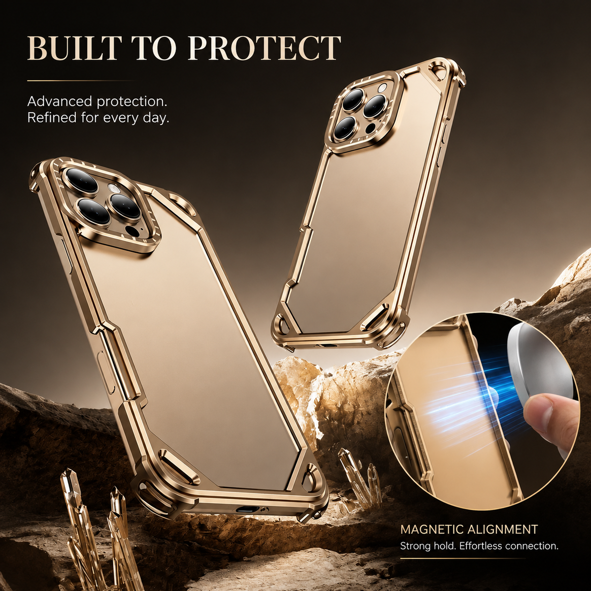 Premium iPhone Case Ultra Thin Aluminum Metal Frame Shockproof Bumper Wireless Charging Half Wrapped Minimalist Slim Protective Cover Lightweight Case