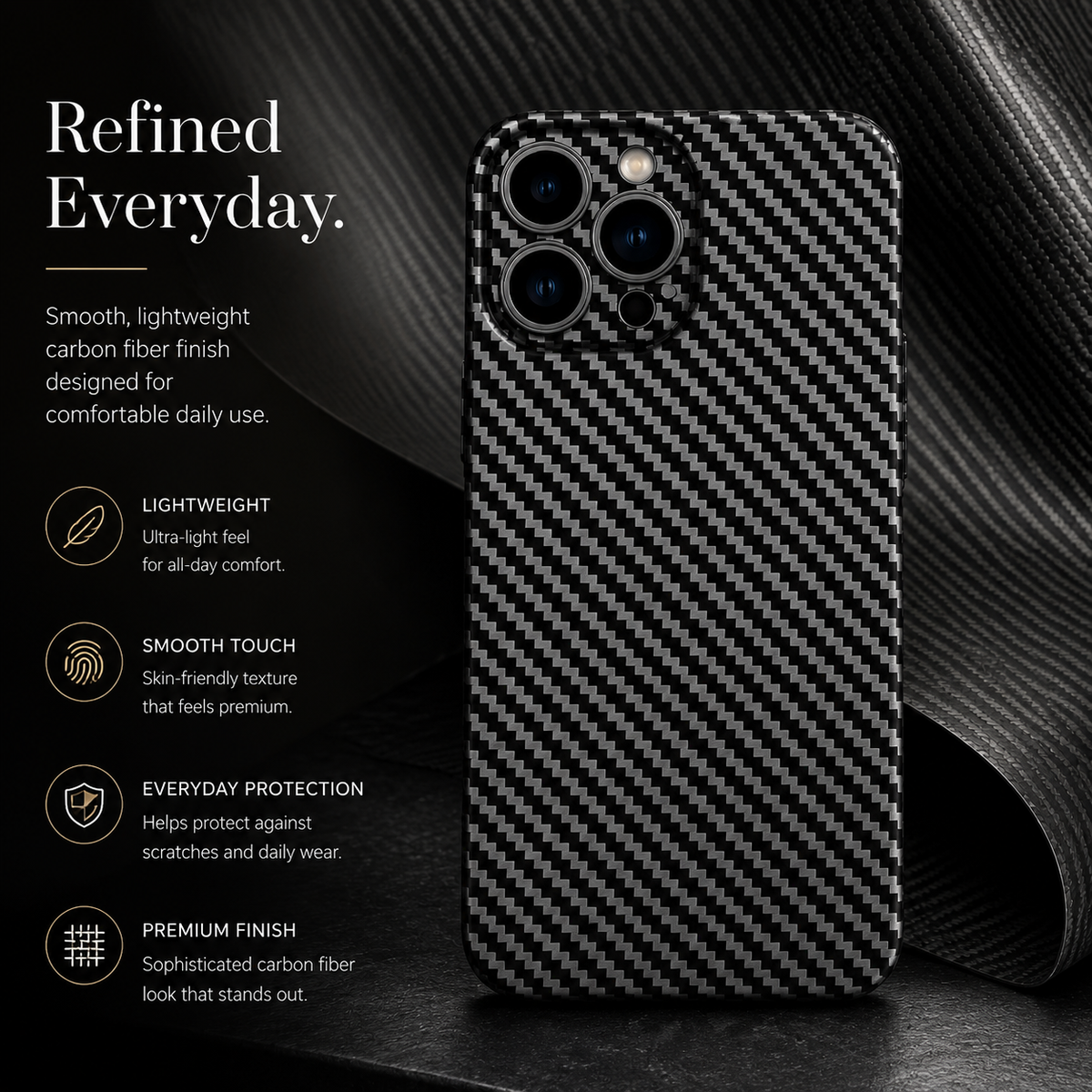 Premium iPhone Case Ultra Thin Carbon Fiber Matte Protective Cover Lightweight Scratch Resistant Slim Hard Back Minimalist Full Coverage Design