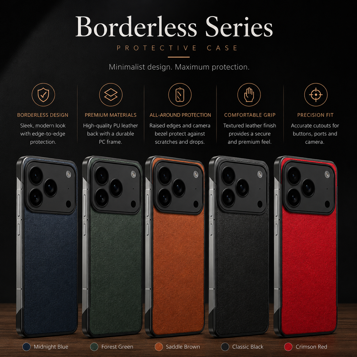 Premium iPhone Case Ultra Thin Frameless Leather PC Cover MagSafe Shockproof Anti-Fall Borderless Protective Design Camera Guard Lightweight Slim Fits