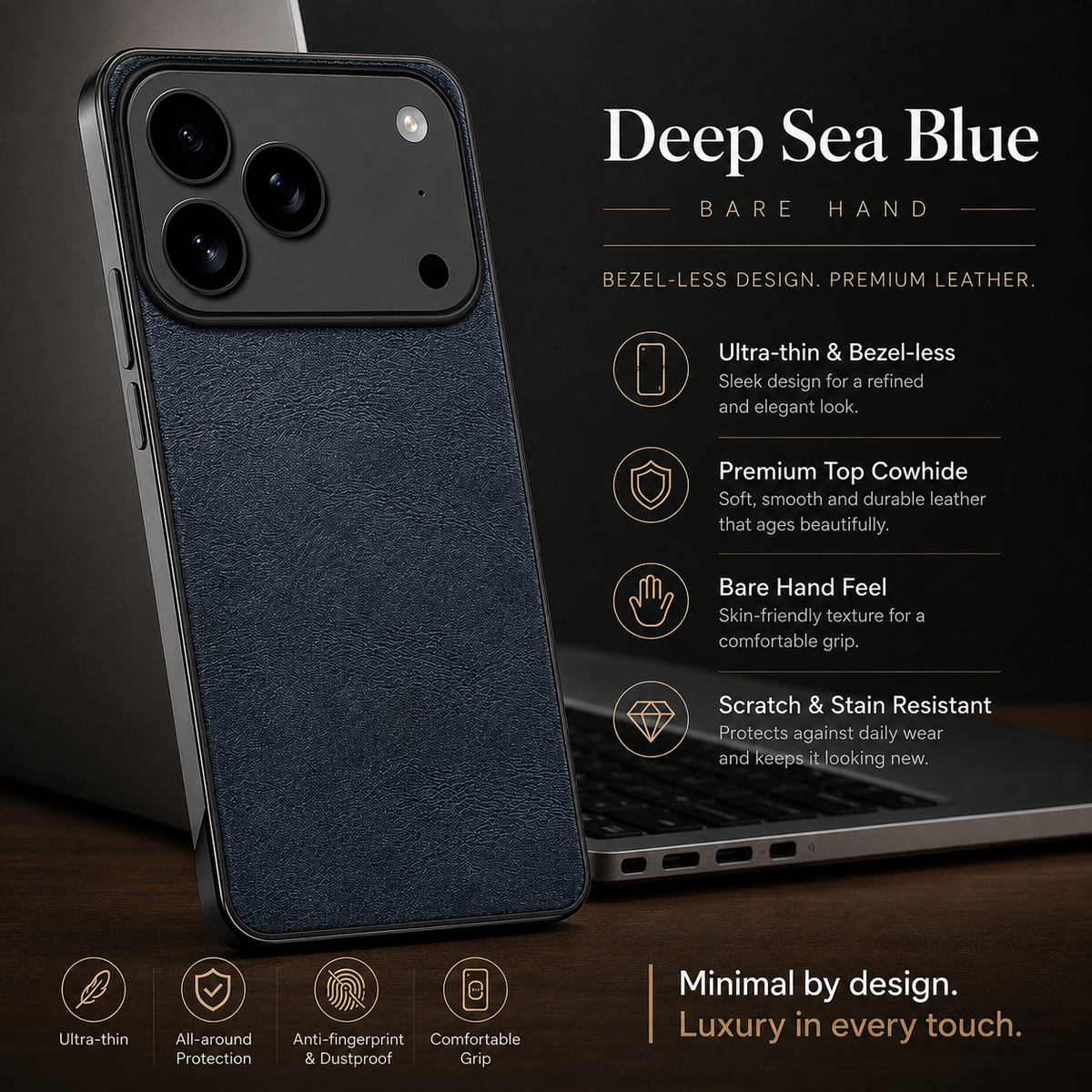Premium iPhone Case Ultra Thin Frameless Leather PC Cover MagSafe Shockproof Anti-Fall Borderless Protective Design Camera Guard Lightweight Slim Fits