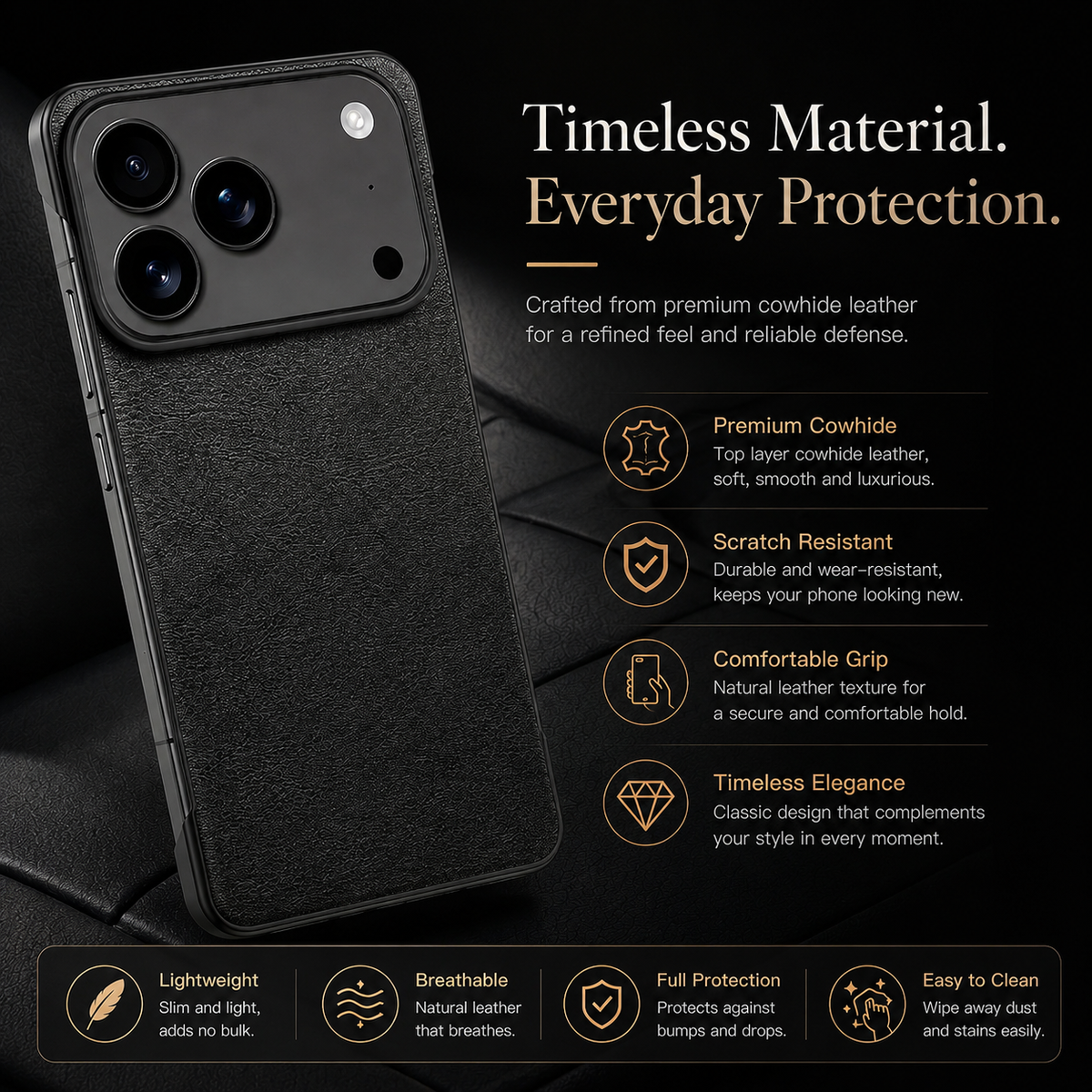 Premium iPhone Case Ultra Thin Frameless Leather PC Cover MagSafe Shockproof Anti-Fall Borderless Protective Design Camera Guard Lightweight Slim Fits