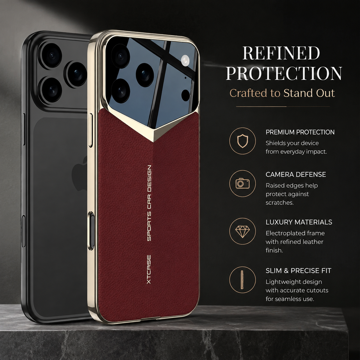Premium iPhone Case Ultra Thin Leather Shockproof Raised Camera Lens Protection Anti Fingerprint Anti Scratch Slim Full Coverage Wireless Charging Cover