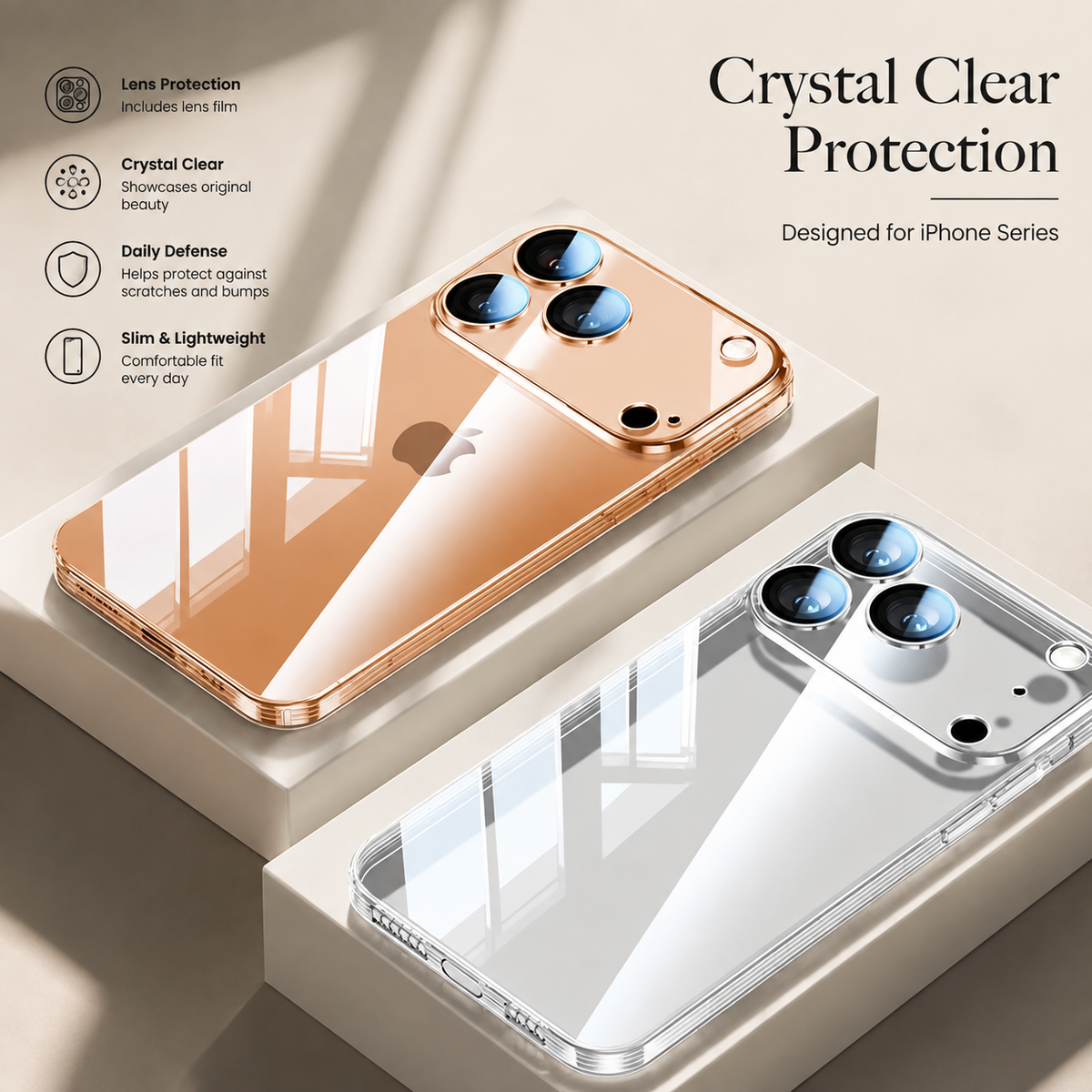 Premium iPhone Case Ultra Thin Transparent TPU Plating Full Camera Lens Protection Shockproof Anti Fingerprint Anti Scratch Non Slip Clear Cover