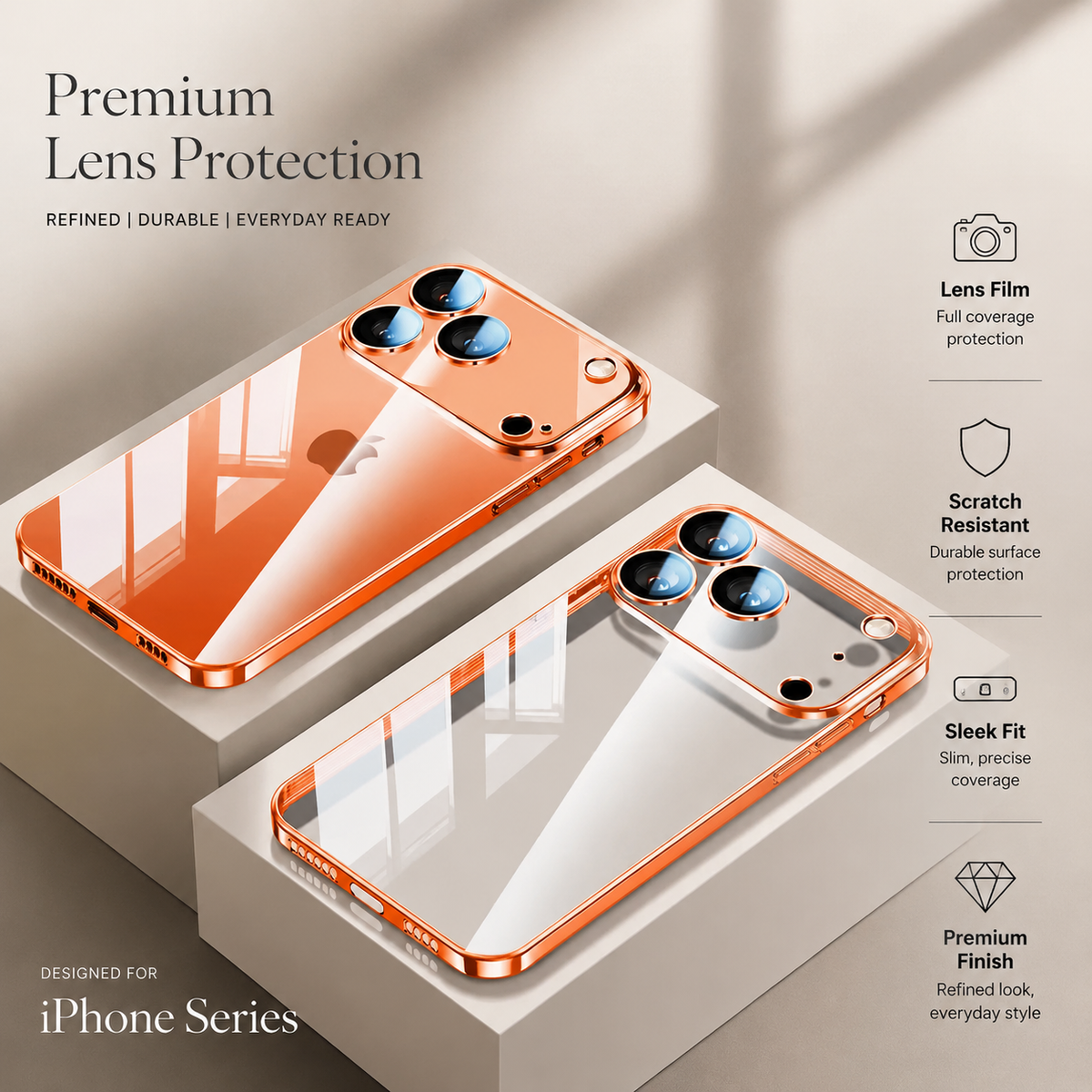 Premium iPhone Case Ultra Thin Transparent TPU Plating Full Camera Lens Protection Shockproof Anti Fingerprint Anti Scratch Non Slip Clear Cover