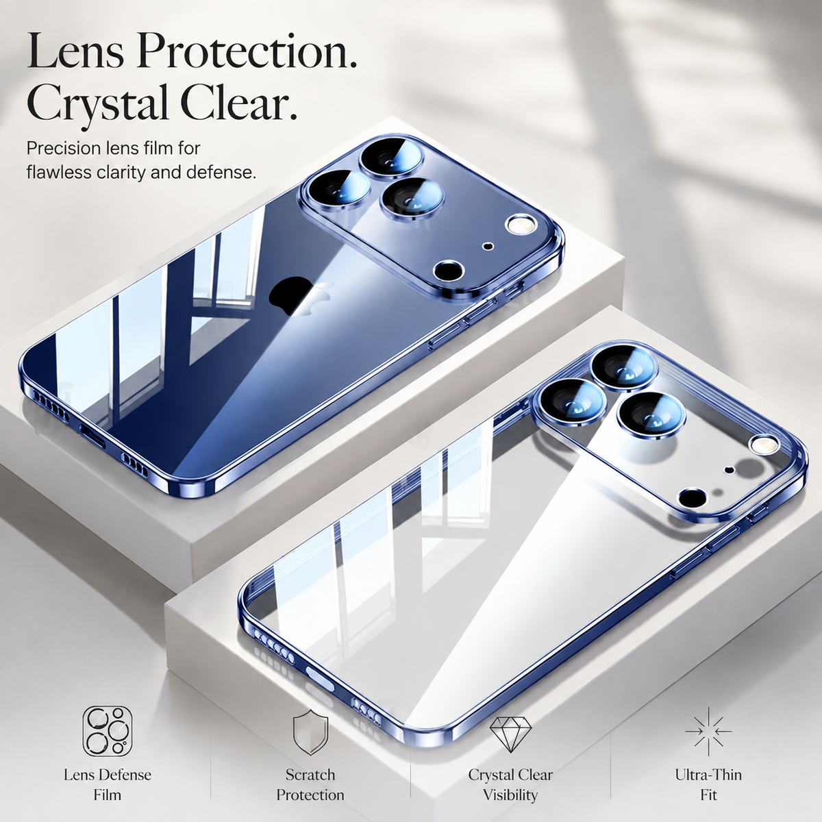 Premium iPhone Case Ultra Thin Transparent TPU Plating Full Camera Lens Protection Shockproof Anti Fingerprint Anti Scratch Non Slip Clear Cover
